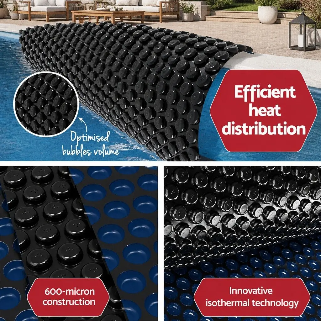 Solar Pool Cover 8.5x4.2m 600 Micron Aluminium Roller 5.55m Blue Black Silver