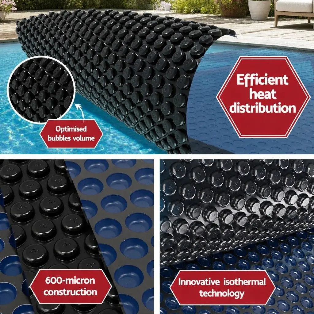 Solar Pool Cover 8.5x4.2m 600 Micron Aluminium Roller 5.55m Blue Black Silver