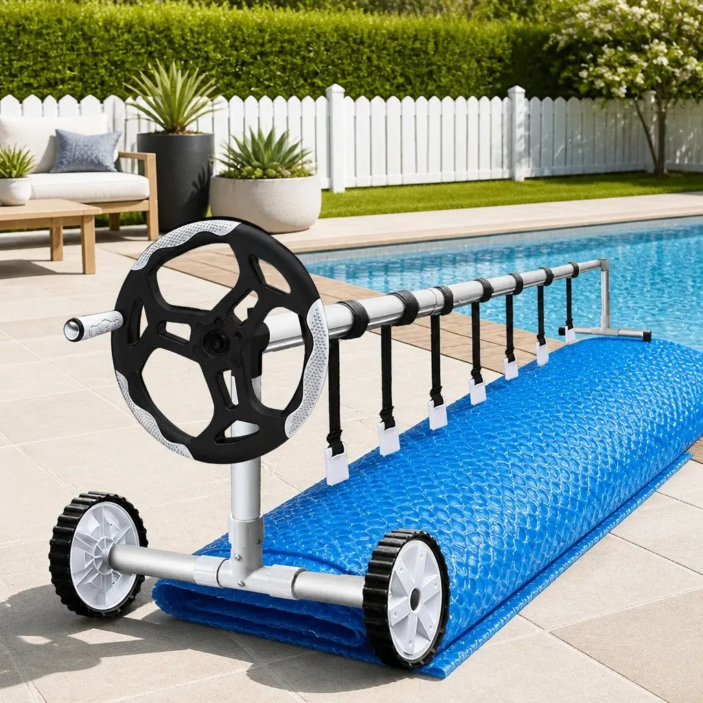 Pool Cover 8.5x4.2m Solar Blanket Roller 500 Micron Blue Silver