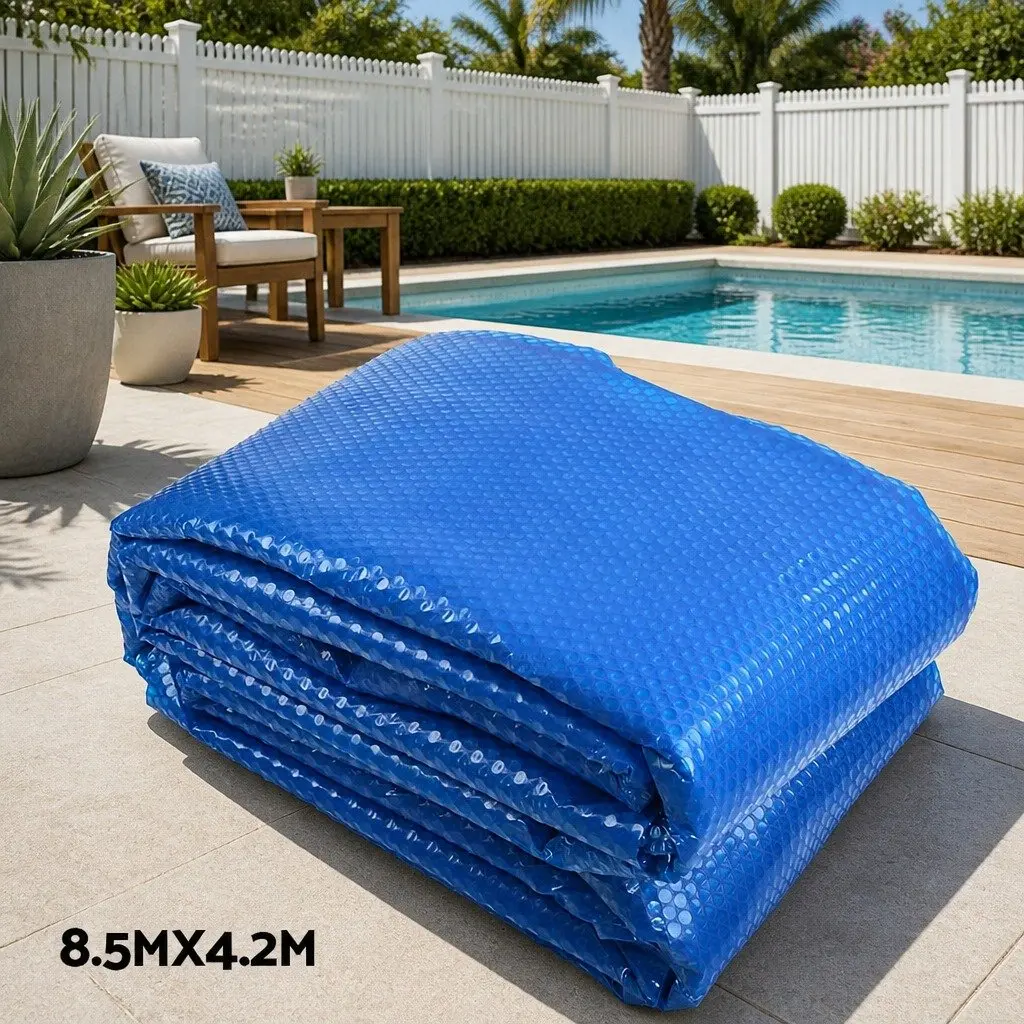 Pool Cover 8.5x4.2m Solar Blanket Roller 500 Micron Blue Silver