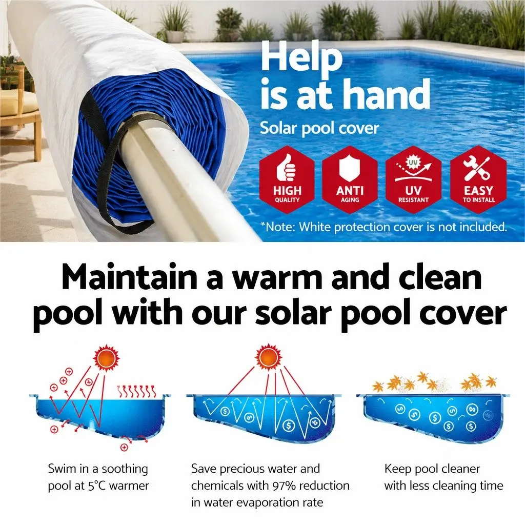 Pool Cover 8.5x4.2m Solar Blanket Roller 500 Micron Blue Silver