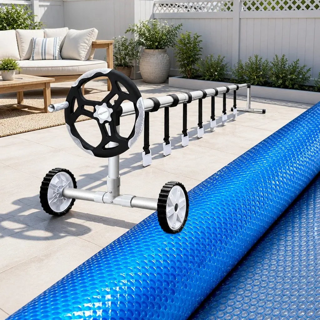 Pool Cover 8.5x4.2m Solar Blanket Roller 500 Micron Blue Silver