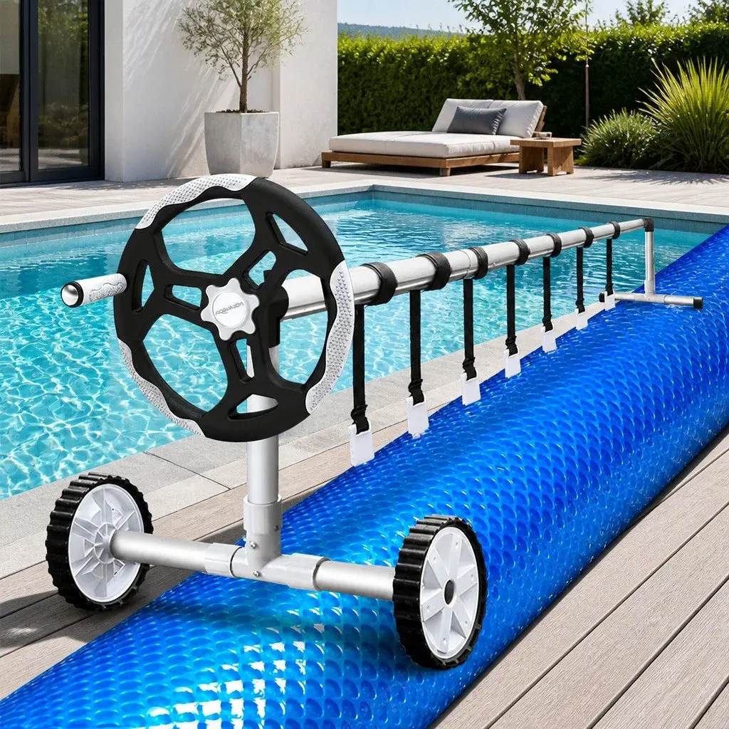 Pool Cover Solar Blanket 9.5x5m Blue with Aluminium Roller Adjustable 2.95-6m