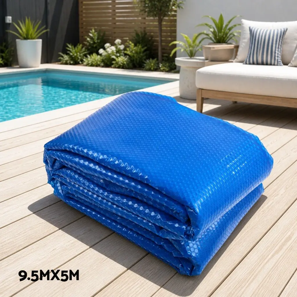 Pool Cover Solar Blanket 9.5x5m Blue with Aluminium Roller Adjustable 2.95-6m