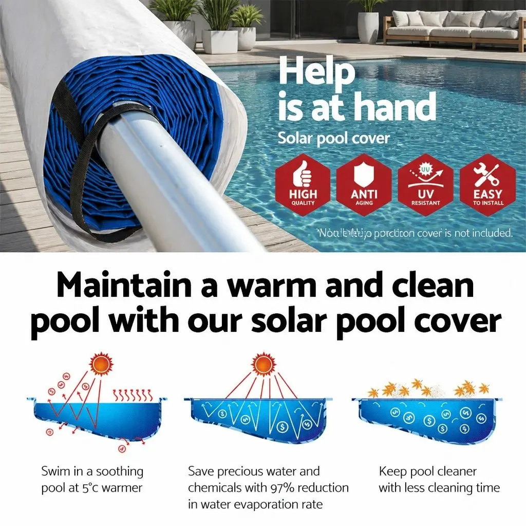 Pool Cover Solar Blanket 9.5x5m Blue with Aluminium Roller Adjustable 2.95-6m