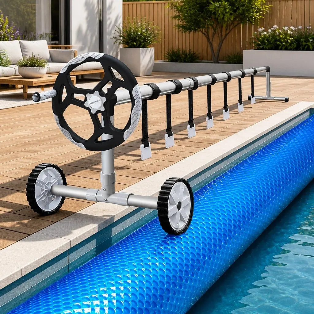 Pool Cover Solar Blanket 9.5x5m Blue with Aluminium Roller Adjustable 2.95-6m