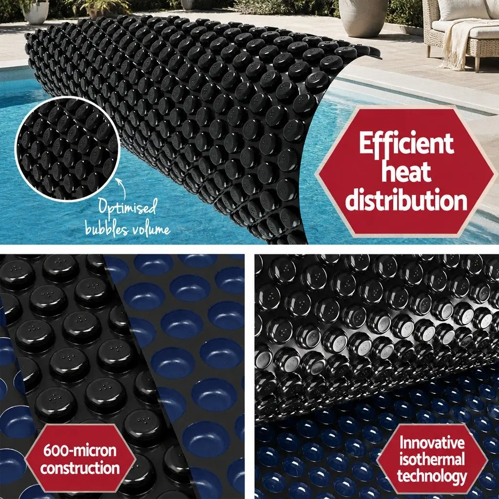Solar Pool Cover 9.5x5m 600 Micron with Aluminium Roller 5.55m Width Blue and Black