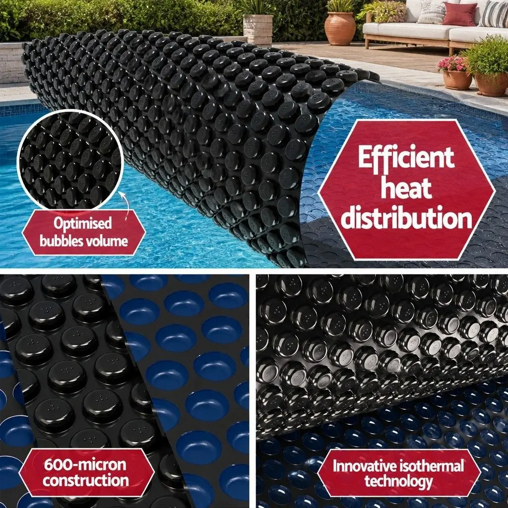 Bubble Solar Pool Cover 9.5m x 5m Blue Heat Retention Durable 600 Micron Swimming Pool Blanket