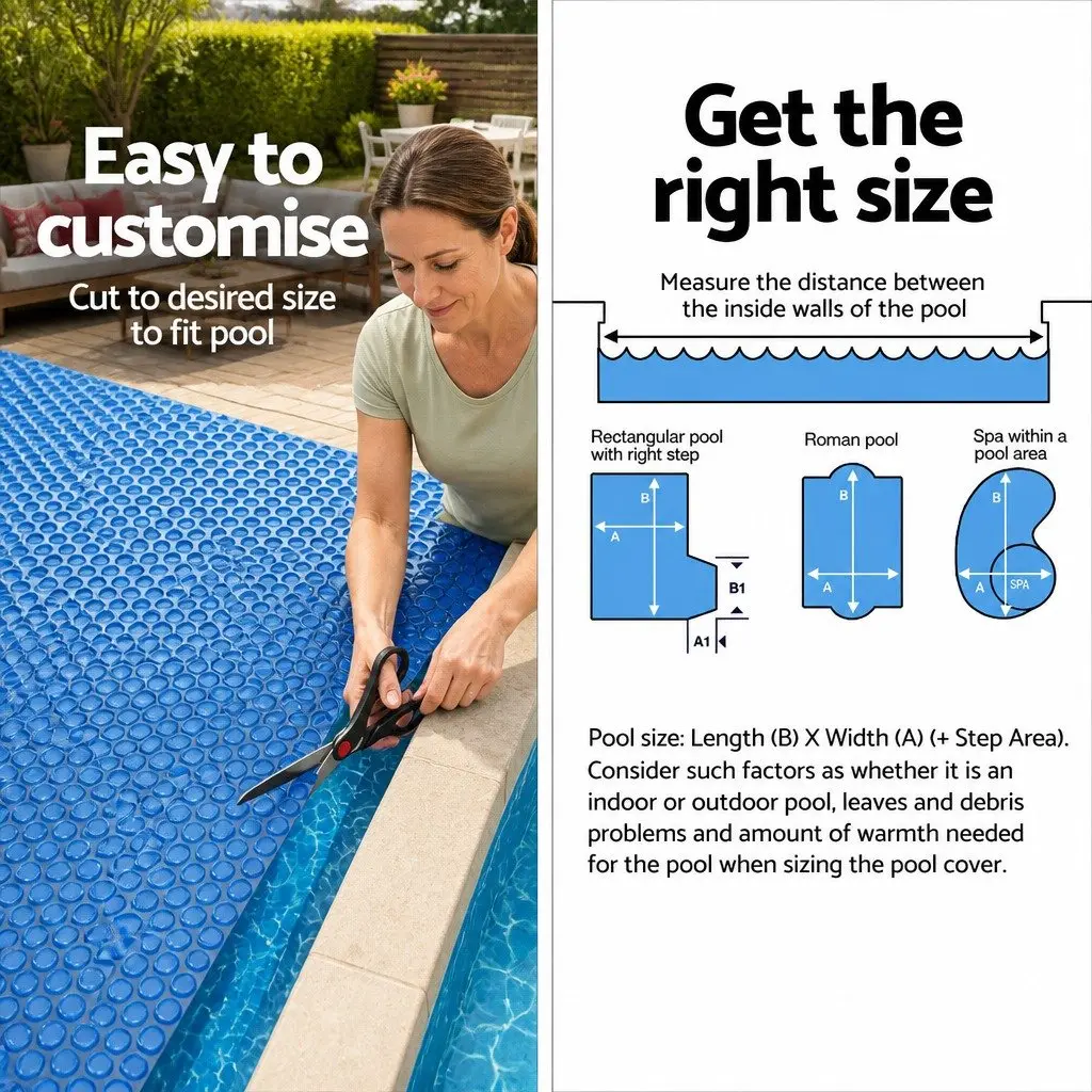 Bubble Solar Pool Cover 9.5m x 5m Blue Heat Retention Durable 600 Micron Swimming Pool Blanket