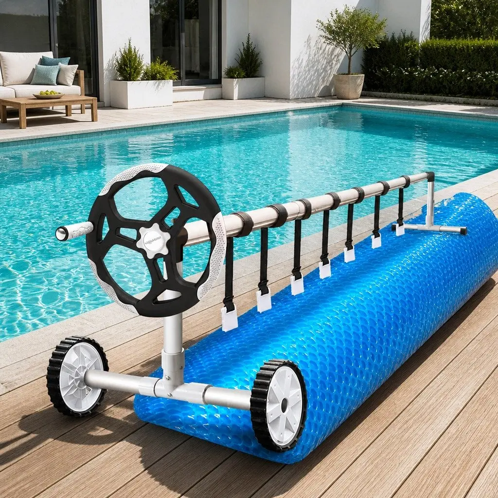 Pool Cover Solar Blanket 9.5x5m 500 Micron with Aluminium Roller 5.5m Width Blue