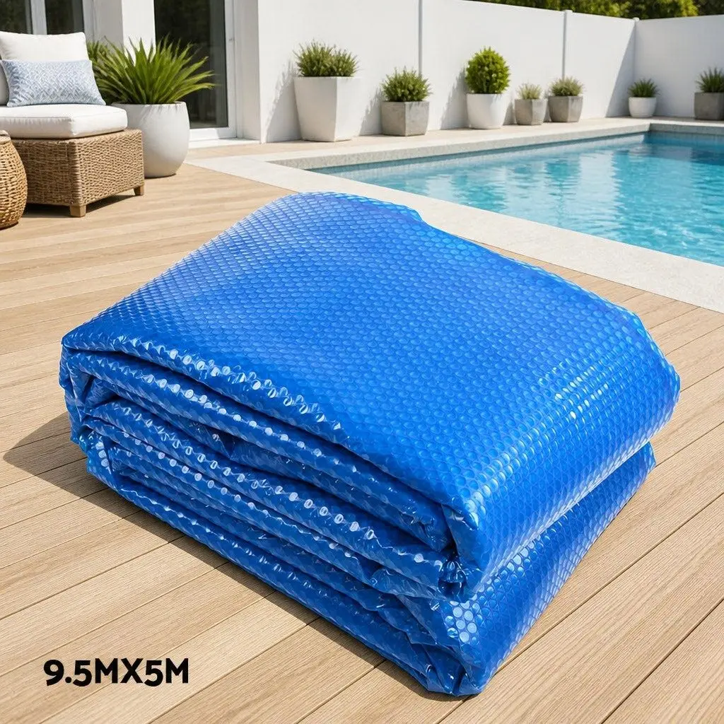 Pool Cover Solar Blanket 9.5x5m 500 Micron with Aluminium Roller 5.5m Width Blue