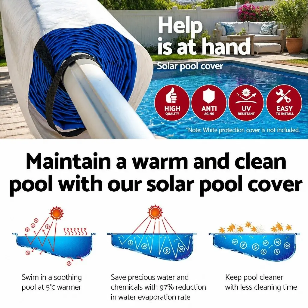 Pool Cover Solar Blanket 9.5x5m 500 Micron with Aluminium Roller 5.5m Width Blue