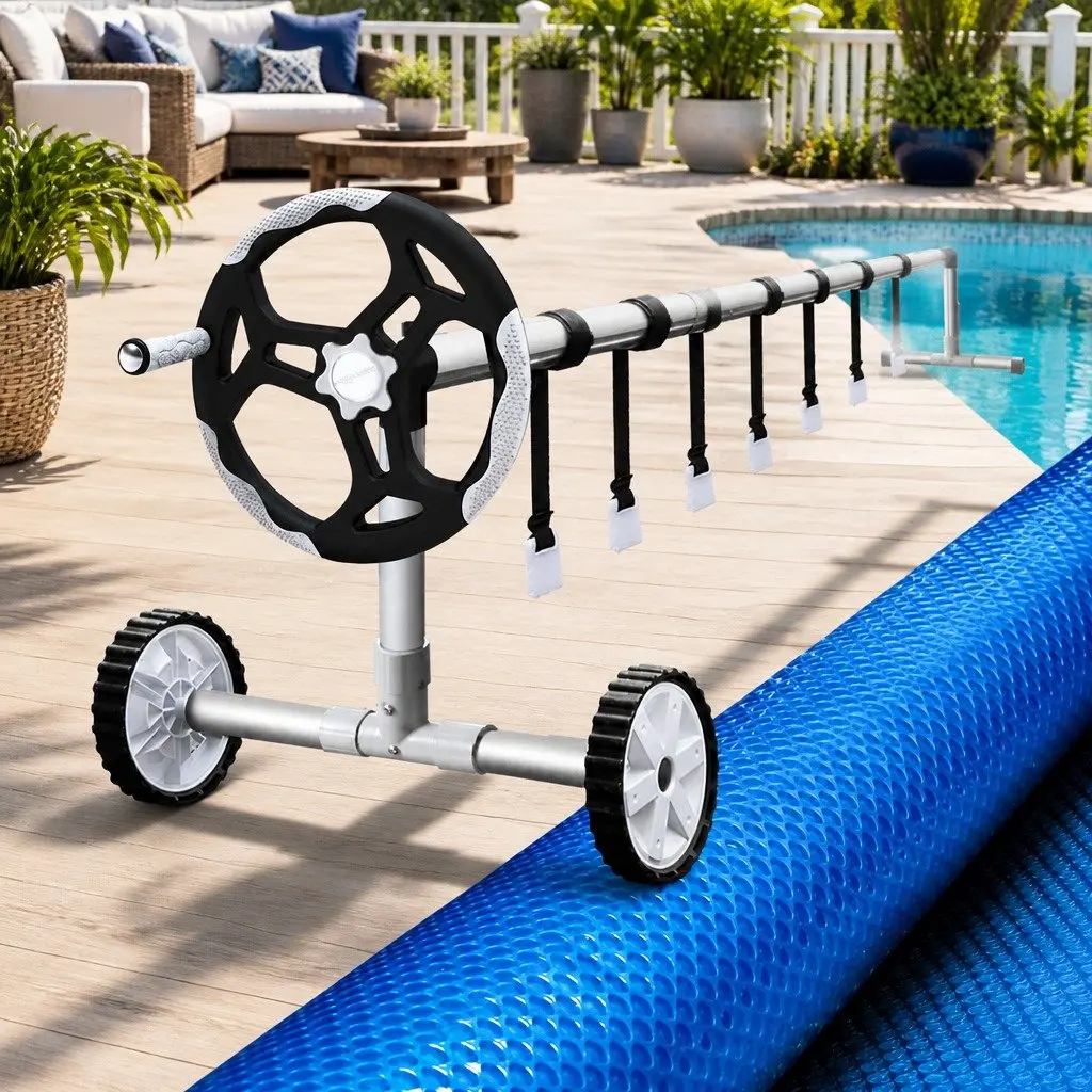 Pool Cover Solar Blanket 9.5x5m 500 Micron with Aluminium Roller 5.5m Width Blue