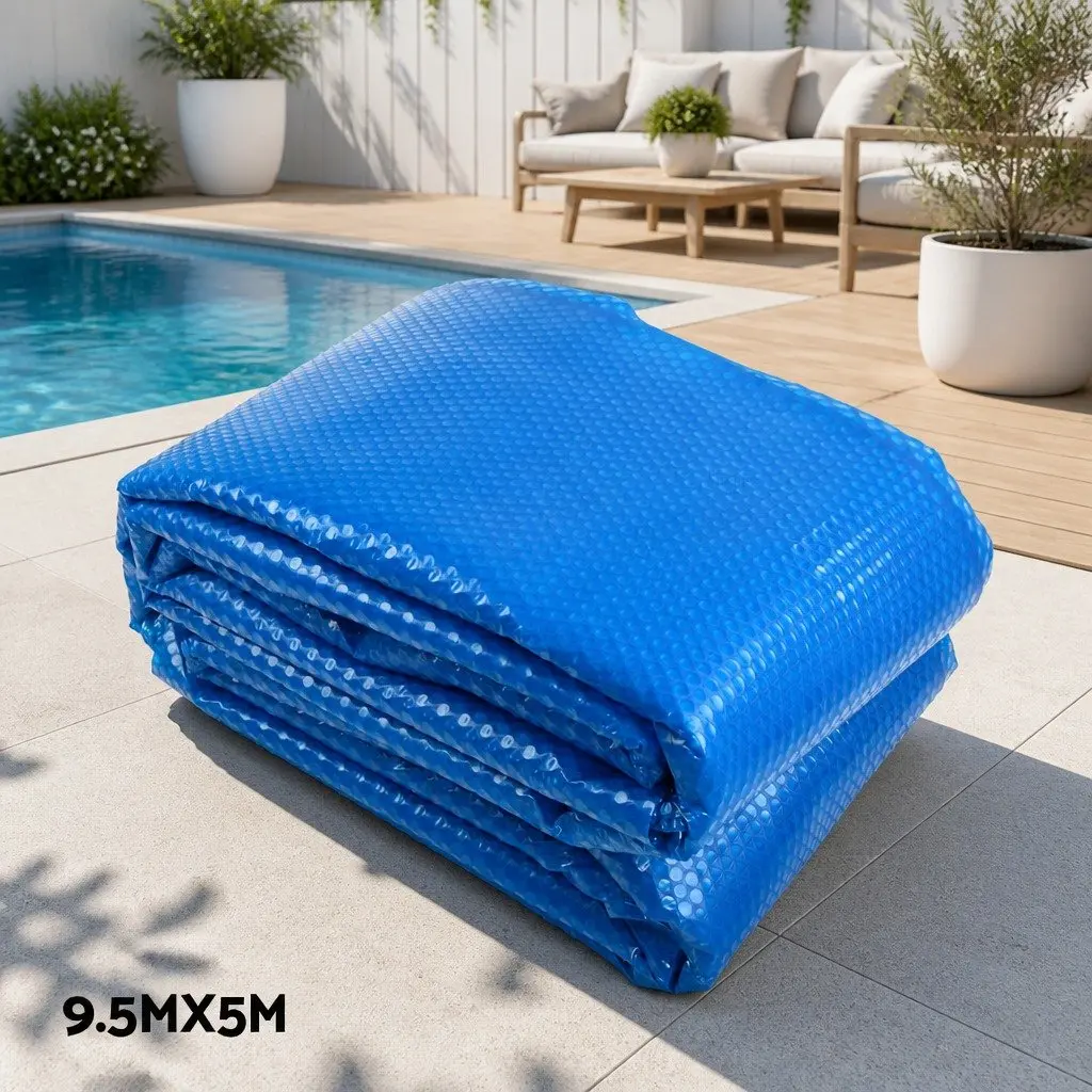 Solar Blanket Pool Cover 9.5x5m 500 Micron with Aluminium Roller and Wheels