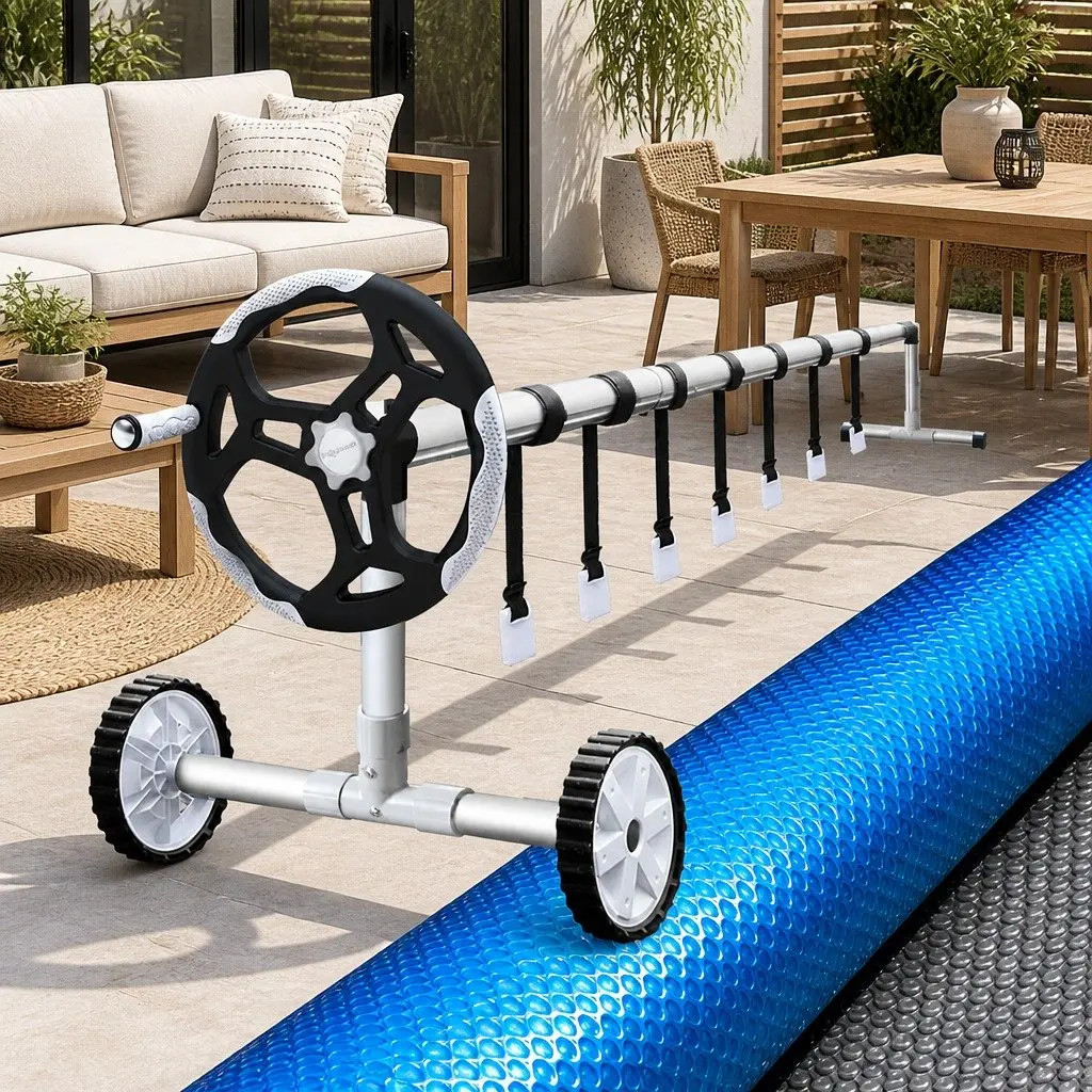 Solar Blanket Pool Cover 9.5x5m 500 Micron with Aluminium Roller and Wheels