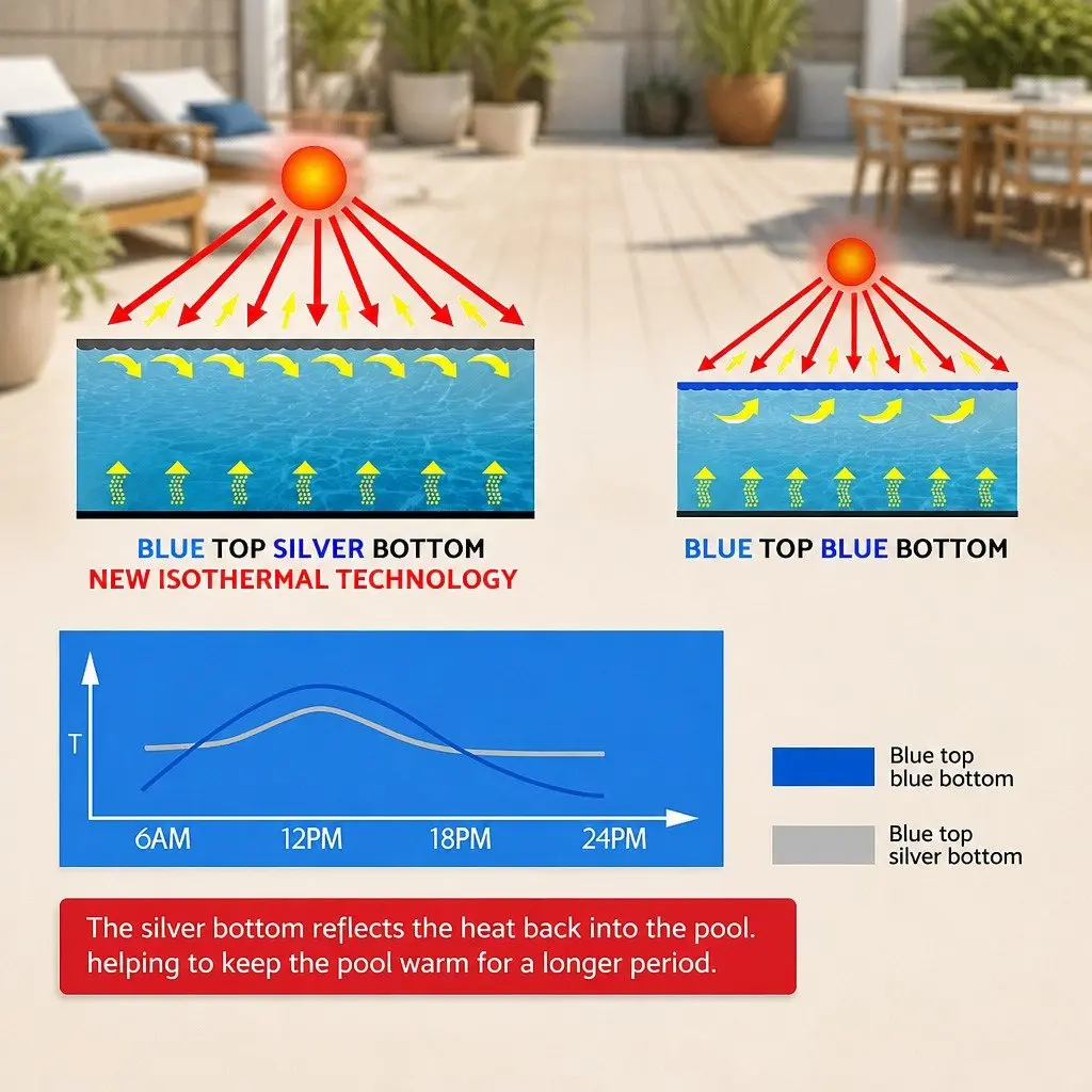 Pool Solar Cover 9.5x5m 500 Micron Blue Silver Isothermal