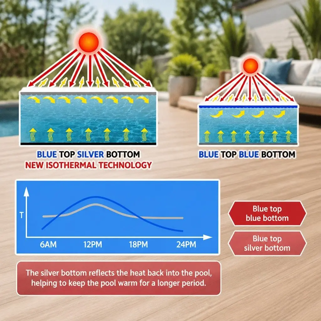 Solar Pool Cover Heat Retention 9.5m x 5m 400 Micron Blue Silver