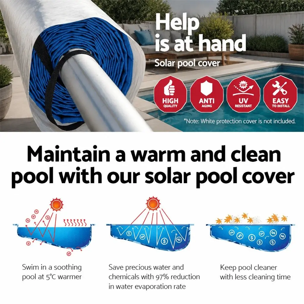 Pool Cover 9.5x5m 400 Micron Solar Blanket with Adjustable Aluminium Roller 2.95 to 6m Blue Silver