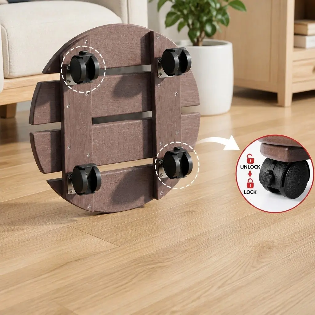 Plant Caddy Rolling Cart Lockable Wheels 32 x 10 cm Brown