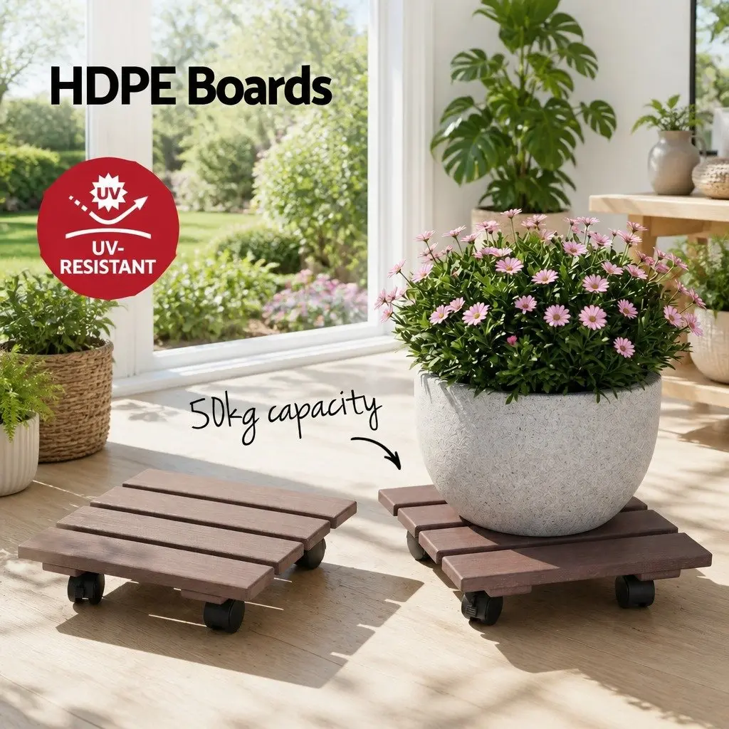 Plant Caddy Rolling Cart Lockable Wheels Pot Mover 32x32x10cm Brown 2 Piece