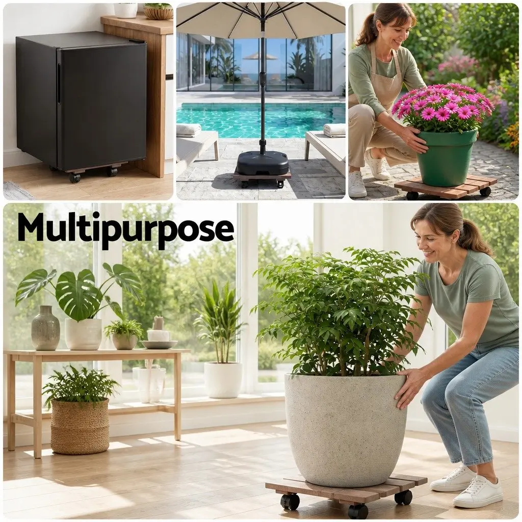 Plant Caddy Rolling Cart Lockable Wheels Pot Mover 32x32x10cm Brown 2 Piece