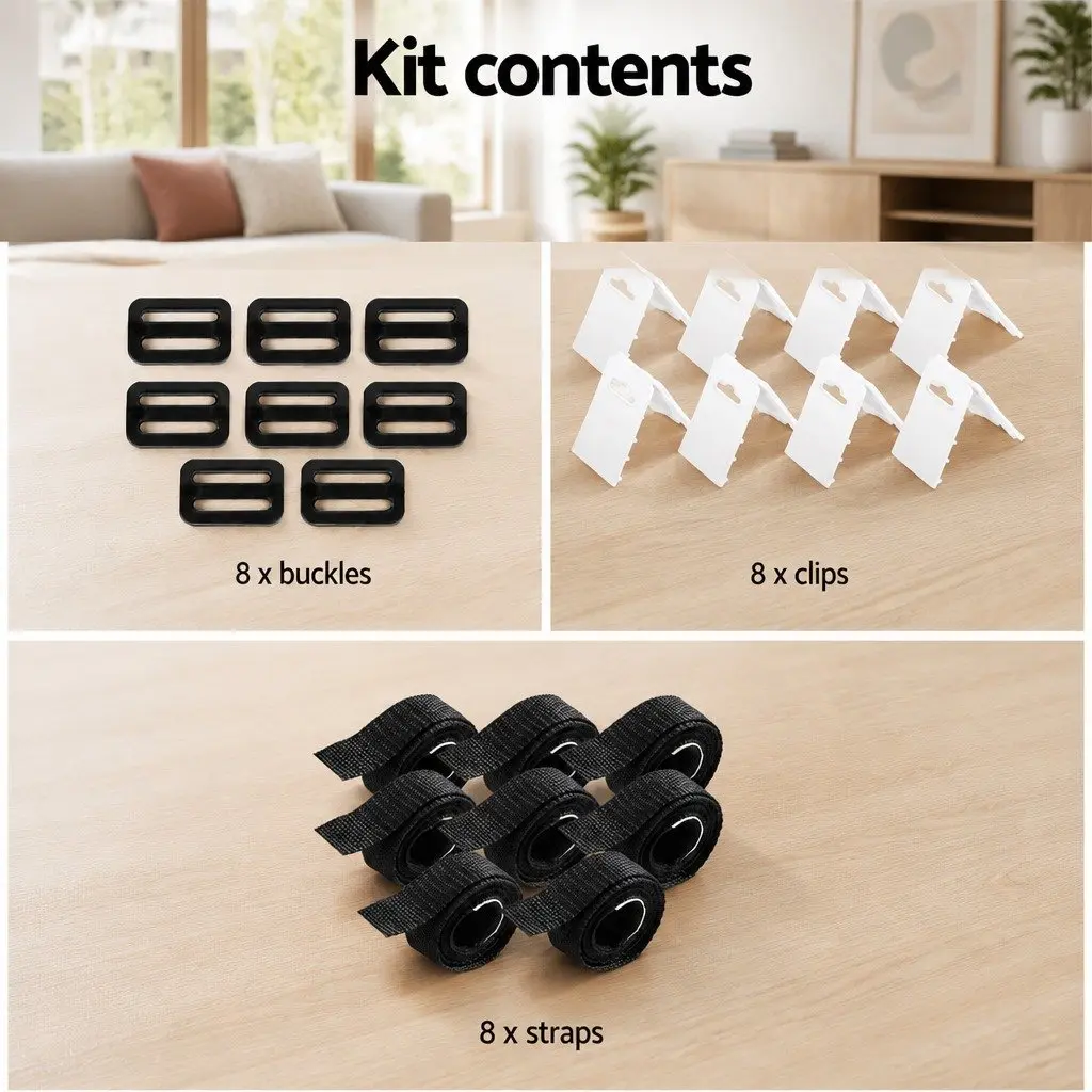 Pool Cover Roller Attachment Strap Kit 8 Piece Universal Swimming Pool Reel Clip Buckle Set Black