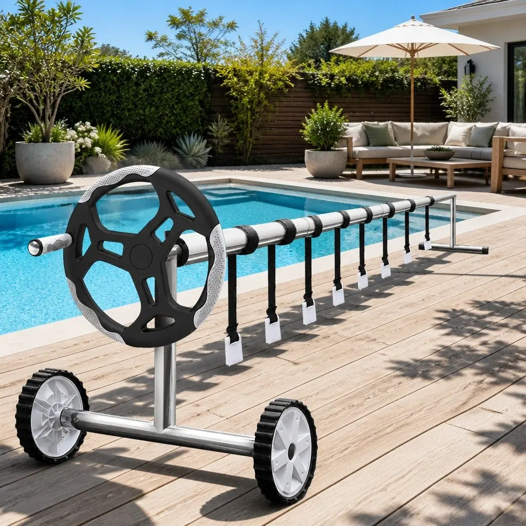 Pool Cover Roller Adjustable Telescopic 5.55m Silver