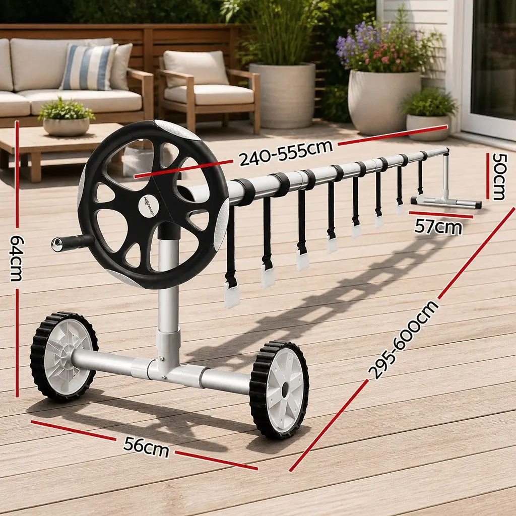 Pool Cover Roller Adjustable Telescopic 5.55m Silver