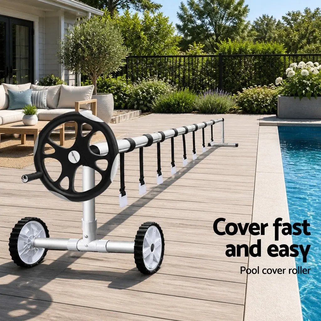 Pool Cover Roller Adjustable Telescopic 5.55m Silver