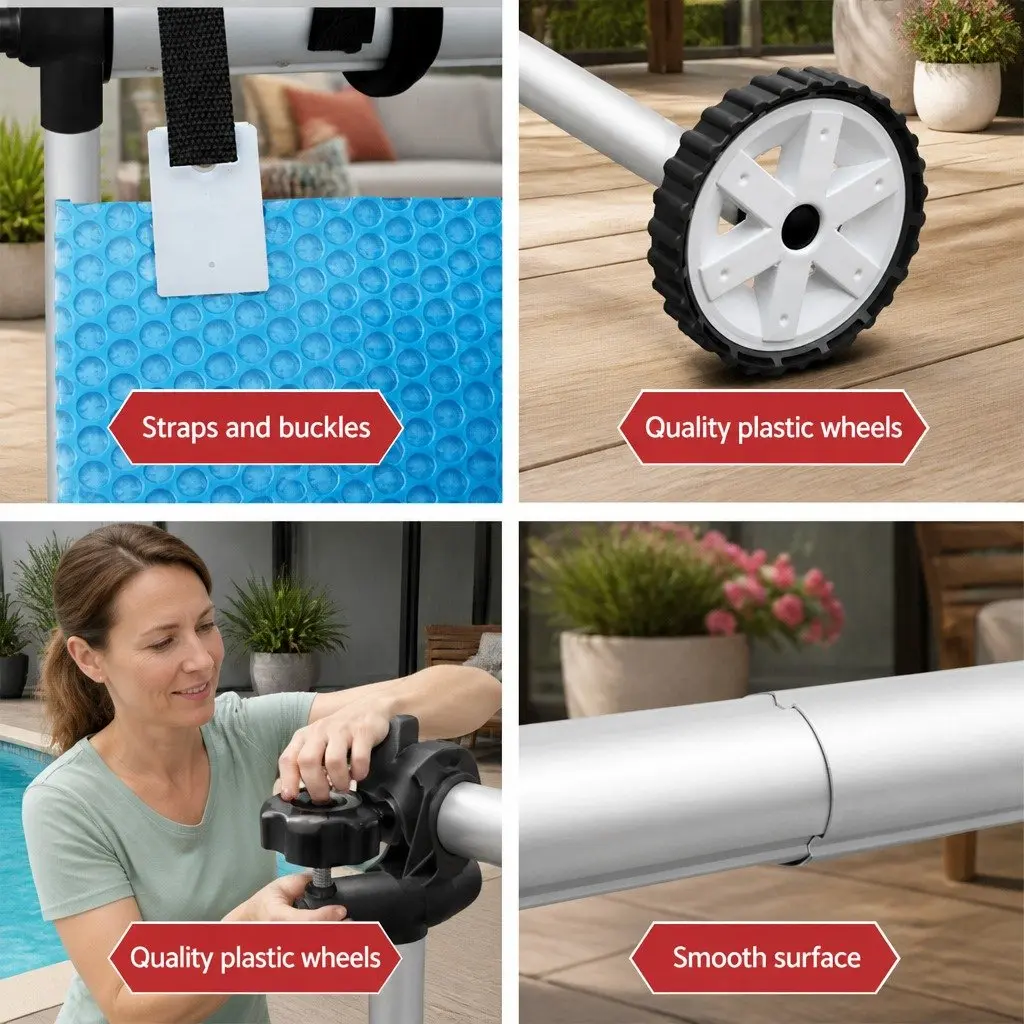 Pool Cover Roller Adjustable Telescopic 5.55m Silver