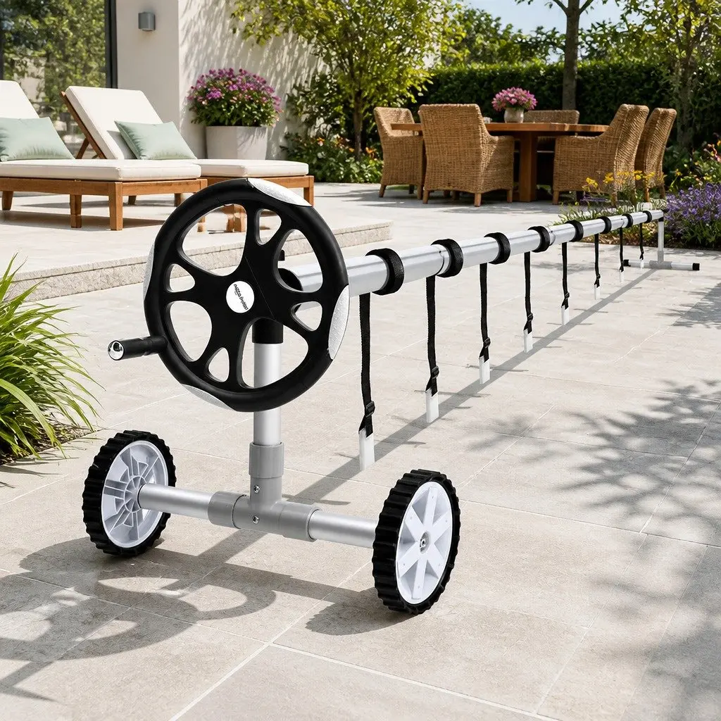 Pool Cover Roller 6.55m Adjustable Telescopic Swimming Pool Blanket Reel Silver