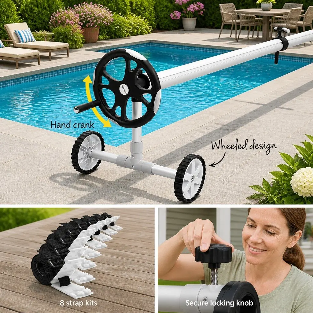 Pool Cover Roller Adjustable Telescopic 6.55m Silver