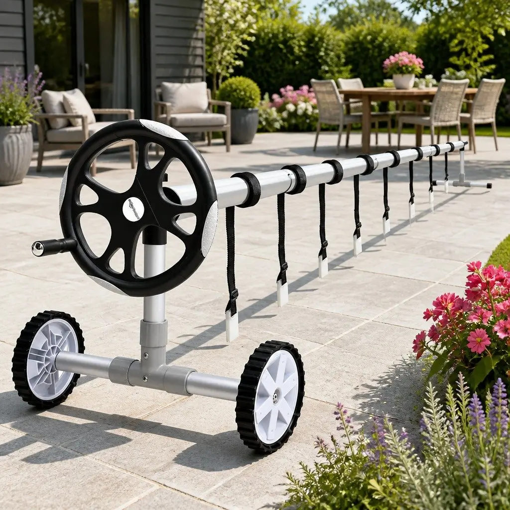 Pool Cover Roller Adjustable Telescopic 6.55m Silver
