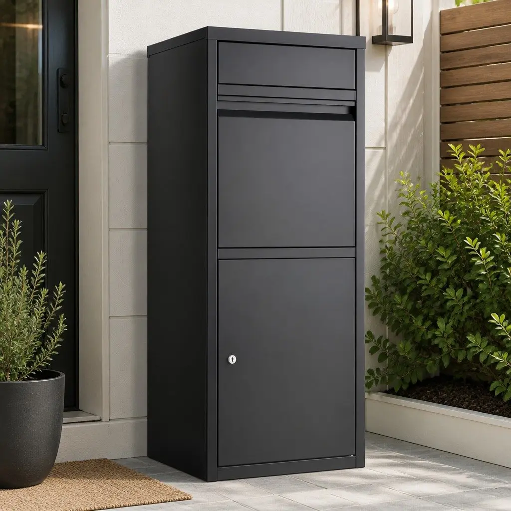 Parcel Drop Box Mailbox Large Storage 42cm x 38cm x 102cm Black Steel Frame