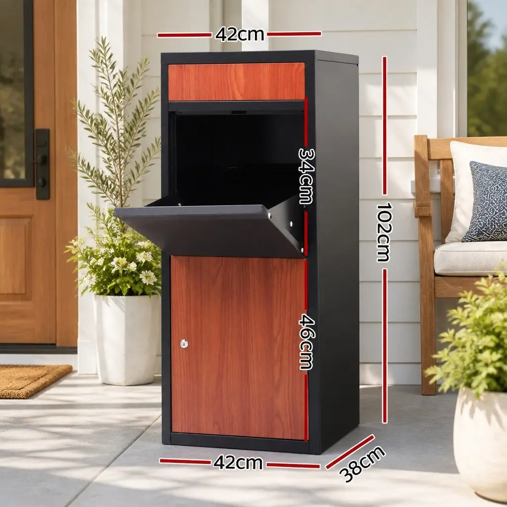 Parcel Drop Box Storage Cabinet Freestanding Black Steel 42cm x 38cm x 102cm