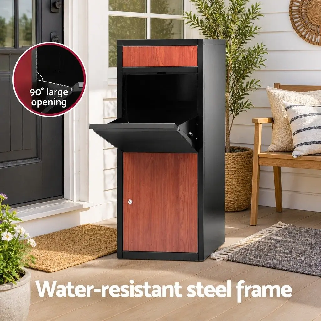 Parcel Drop Box Storage Cabinet Freestanding Black Steel 42cm x 38cm x 102cm