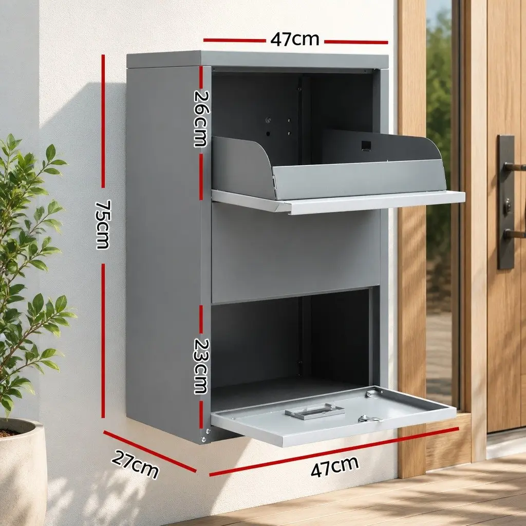 Parcel Drop Box Steel Package Storage Cabinet 47cm Grey