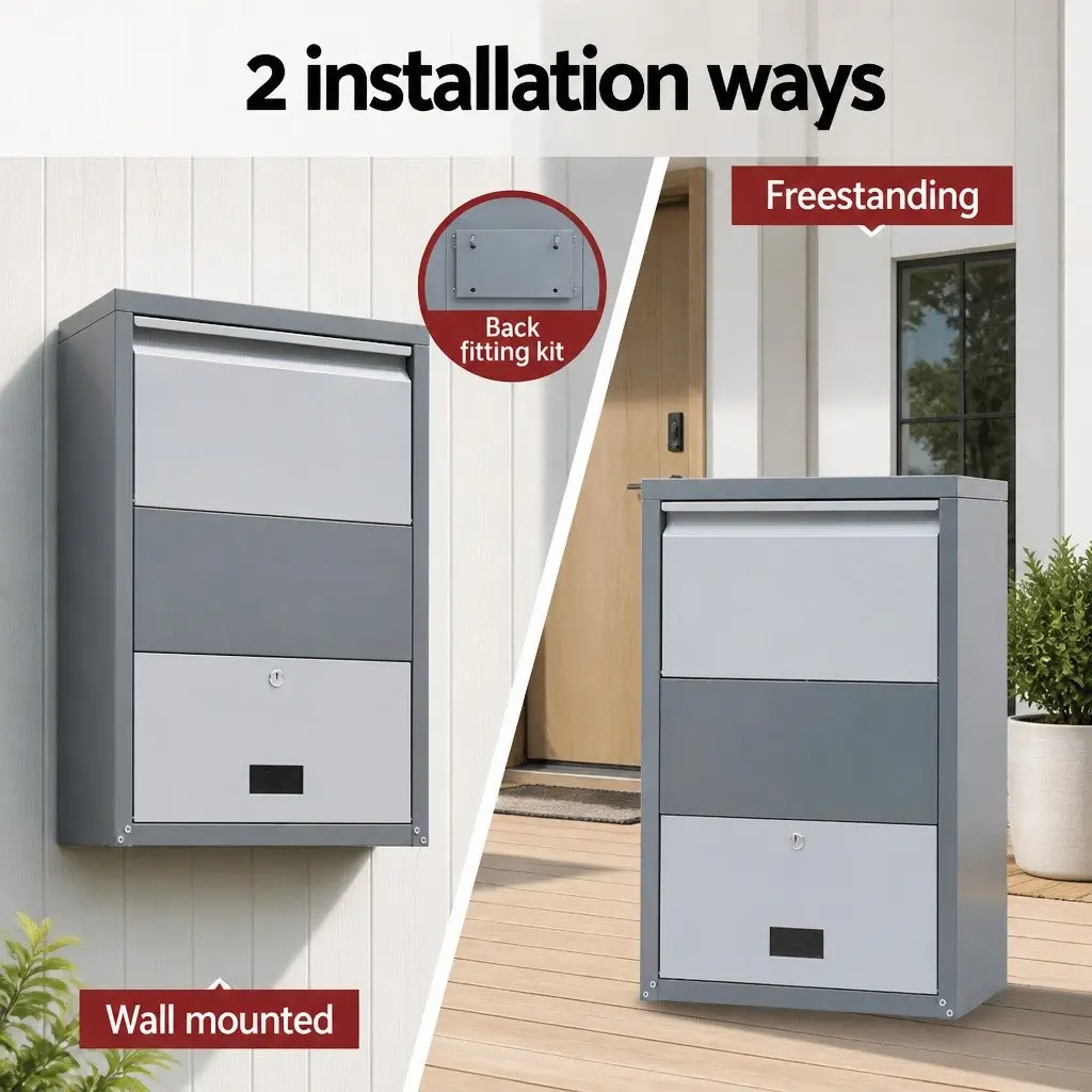 Parcel Drop Box Steel Package Storage Cabinet 47cm Grey