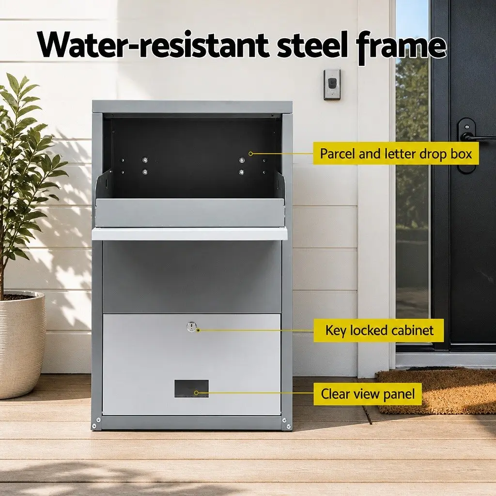 Parcel Drop Box Steel Package Storage Cabinet 47cm Grey