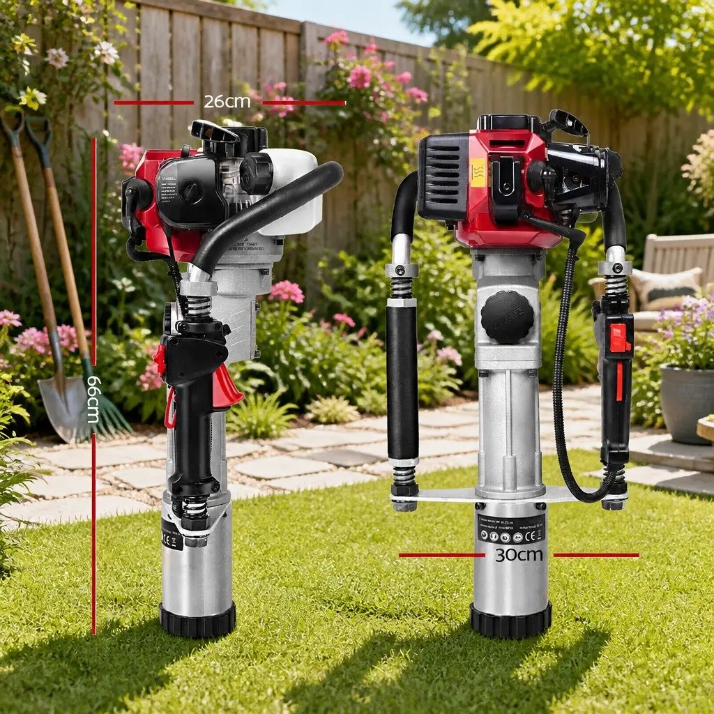 Post Driver Petrol 2-Stroke 32.7CC Pile Rammer Red and Black