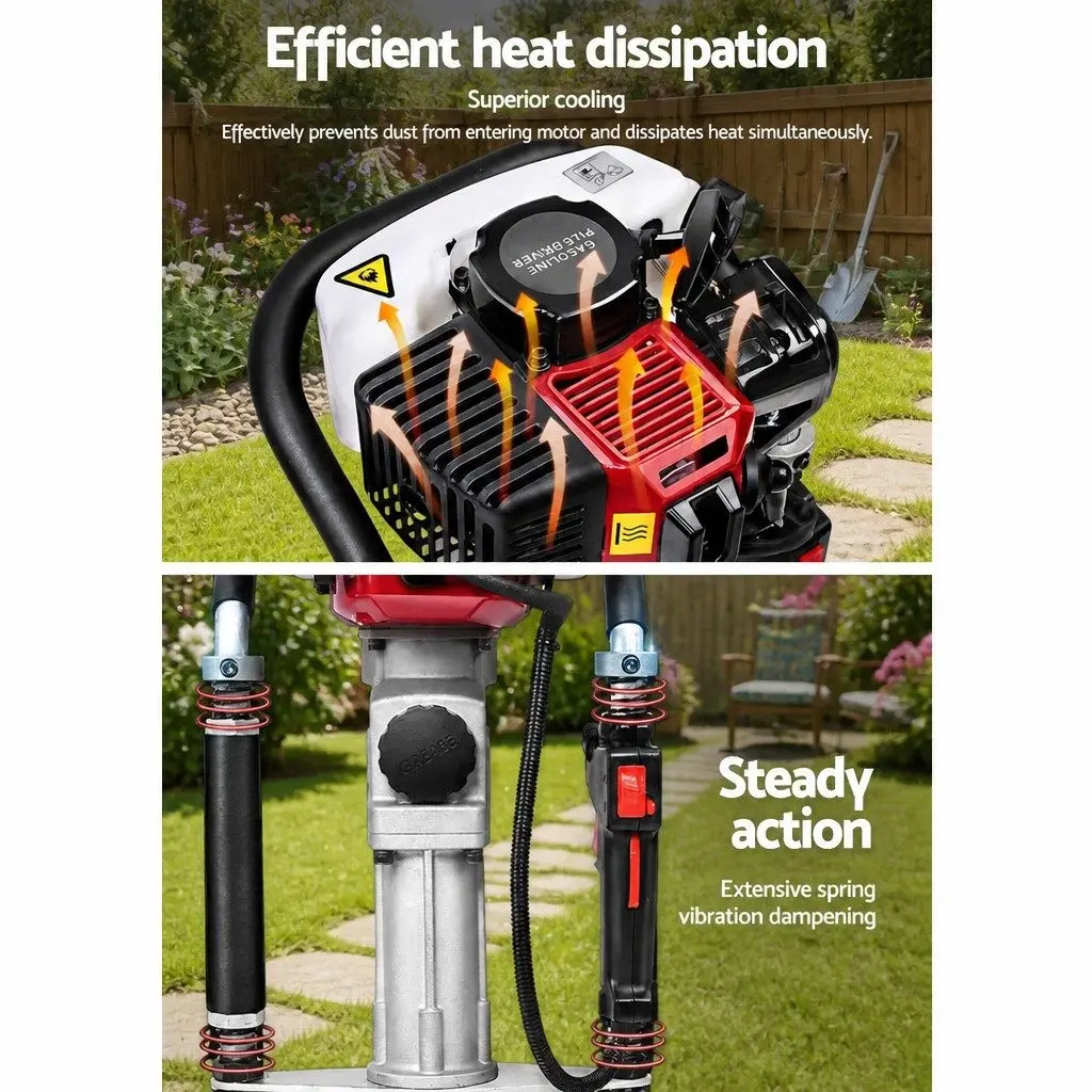 Post Driver Petrol 2-Stroke 32.7CC Pile Rammer Red and Black