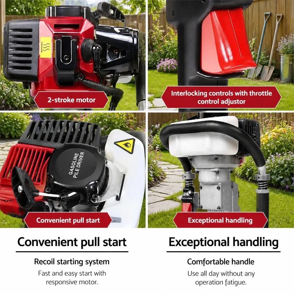 Post Driver Petrol 2-Stroke 32.7CC Pile Rammer Red and Black