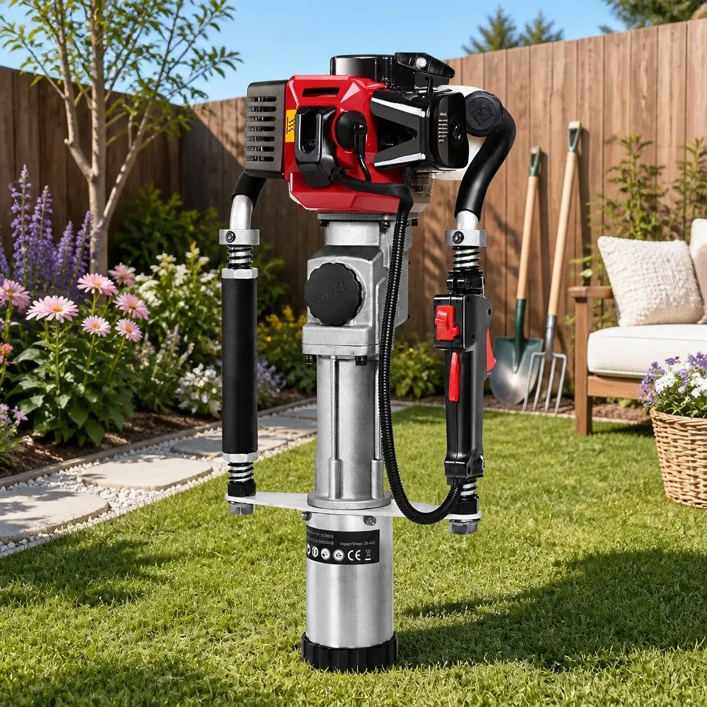 Post Driver Petrol 2-Stroke 32.7CC Pile Rammer Red and Black