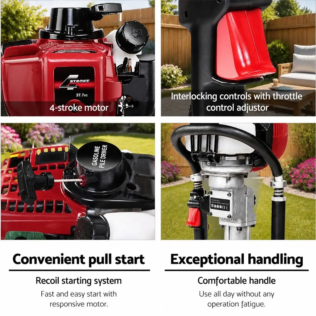 Post Driver 38CC 4-Stroke Petrol Tool for Driving Stakes Pegs and Posts Black or Red