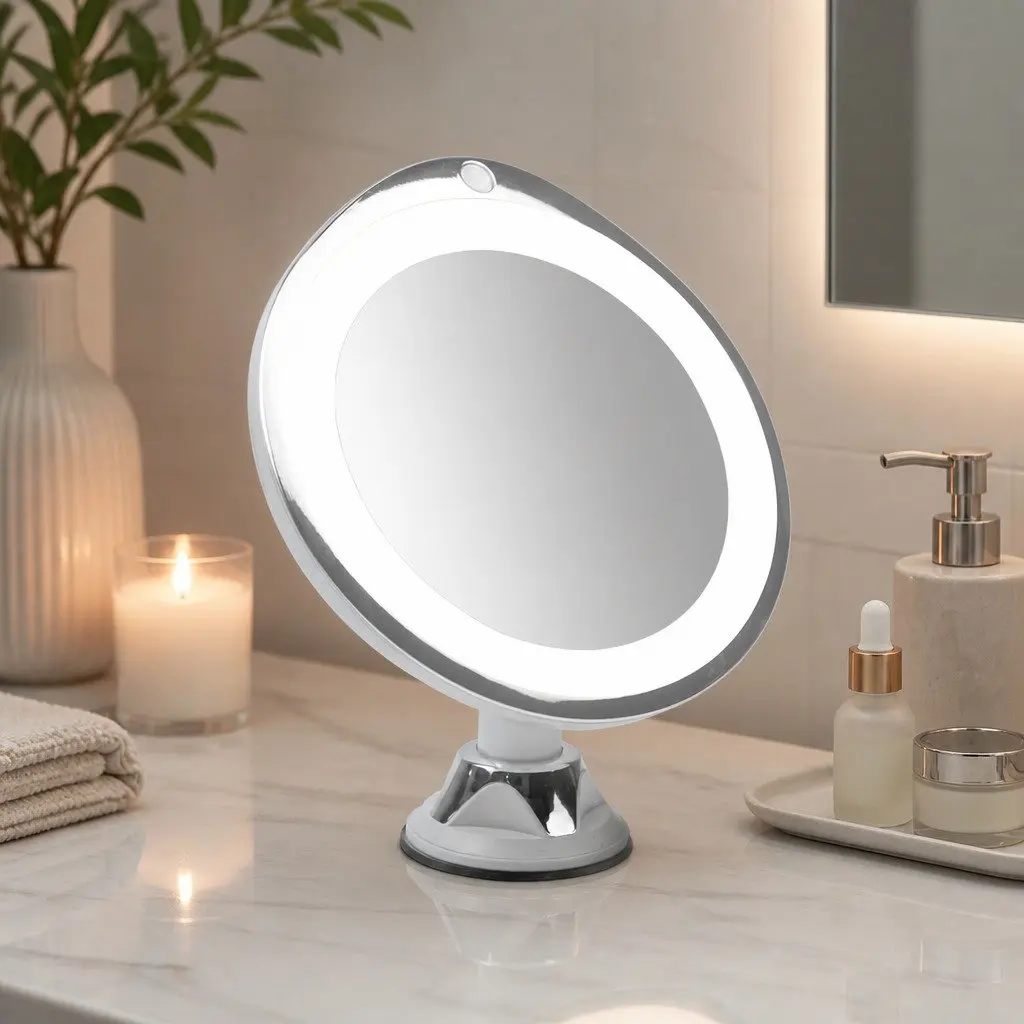 10x Magnifying Makeup Mirror with LED Ring Light 360 Degree Rotation White