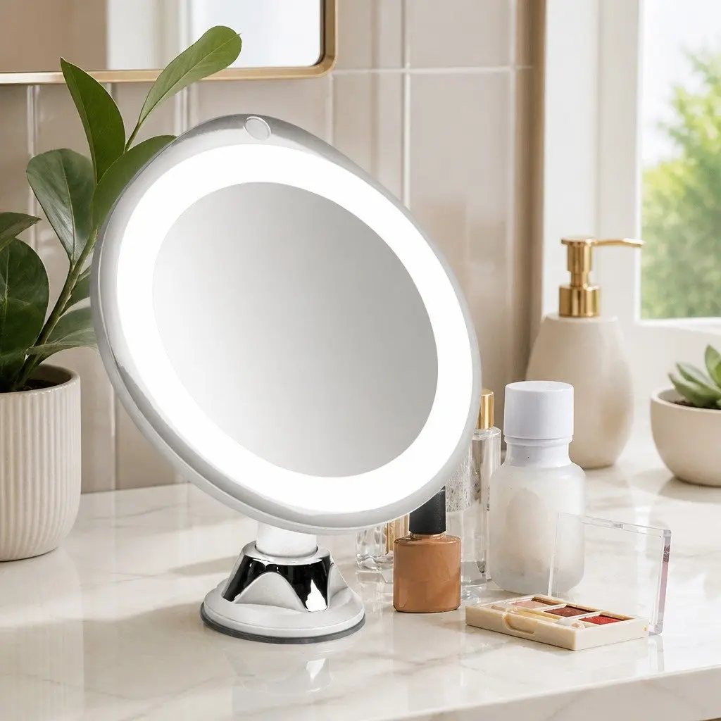 10x Magnifying Makeup Mirror with LED Ring Light 360 Degree Rotation White