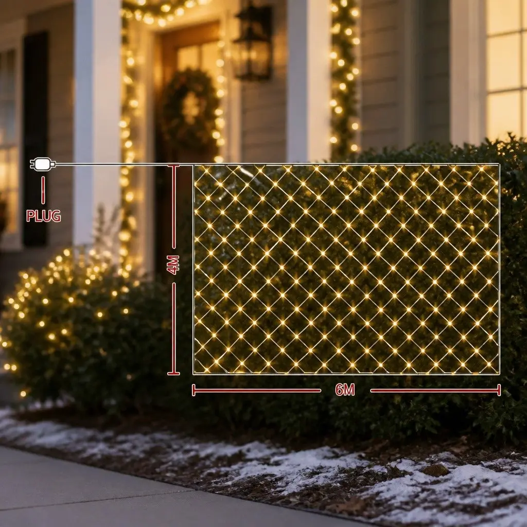 LED Christmas Net Lights Indoor Outdoor Waterproof 4m x 6m Cool White Warm White Multi-colour