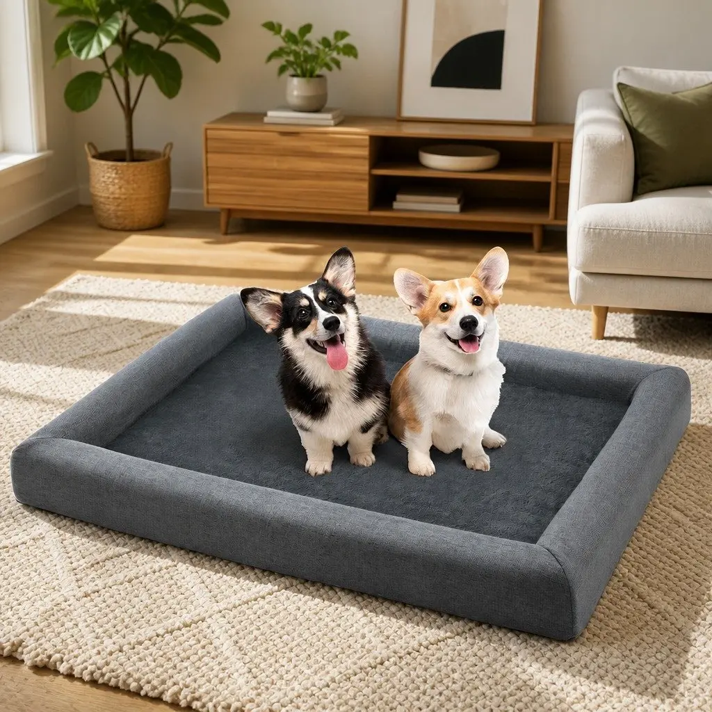 Pet Bed Calming Extra Large Soft Sofa Cushion Egg Crate Foam Grey