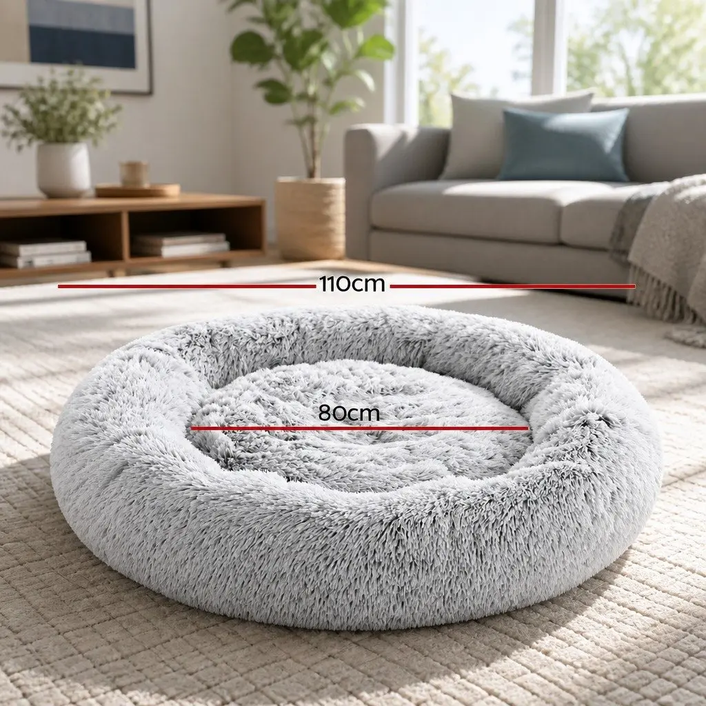 Dog Bed Calming Extra Large 110cm Soft Plush Charcoal Non-Slip Base