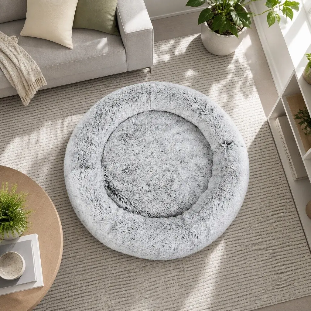 Dog Bed Calming Extra Large 110cm Soft Plush Charcoal Non-Slip Base
